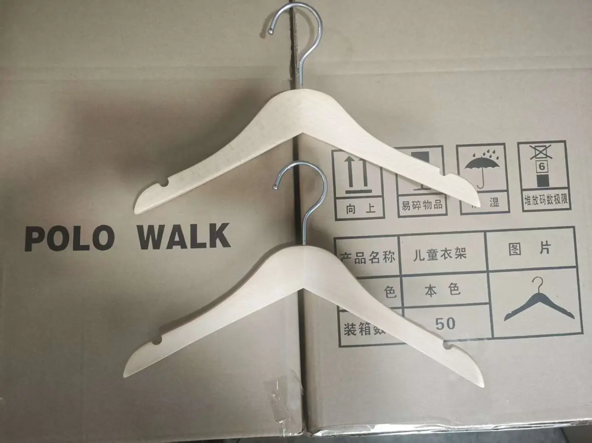 Custom natural wood children's hangers for POLO WALK brand